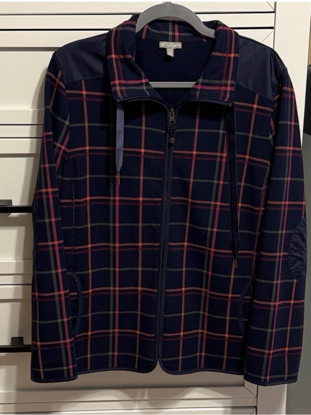Talbots Navy Plaid Zip-Front Shirt Jacket with Red Windowpane